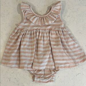 Vignette Ruffle Stripe Sun Dress with Bloomers in White/Peachy Pink.  Size 0-3M